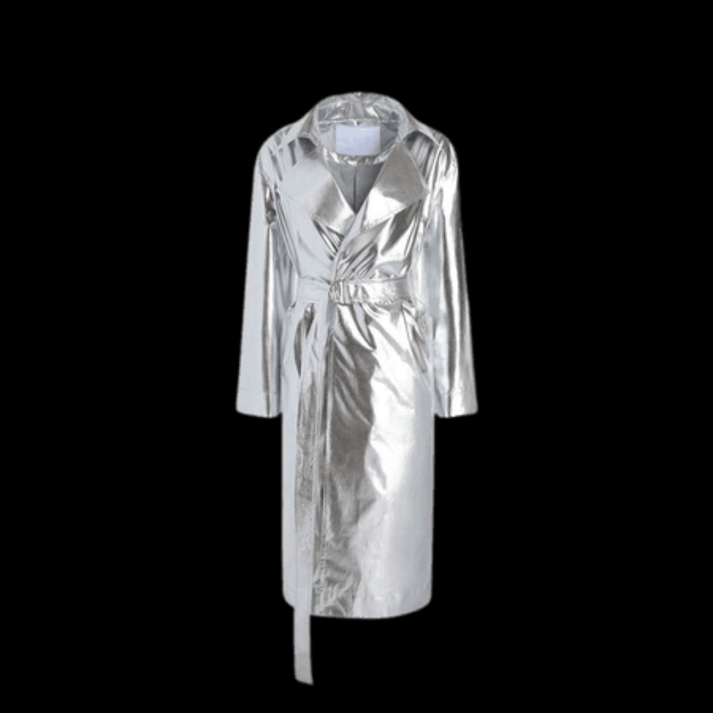 LBV Silver Parachute Trench Coat Size Medium NWOT